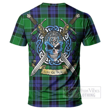 Haldane Tartan T-Shirt with Family Crest Celtic Skull Style - Tartan Vibes Clothing