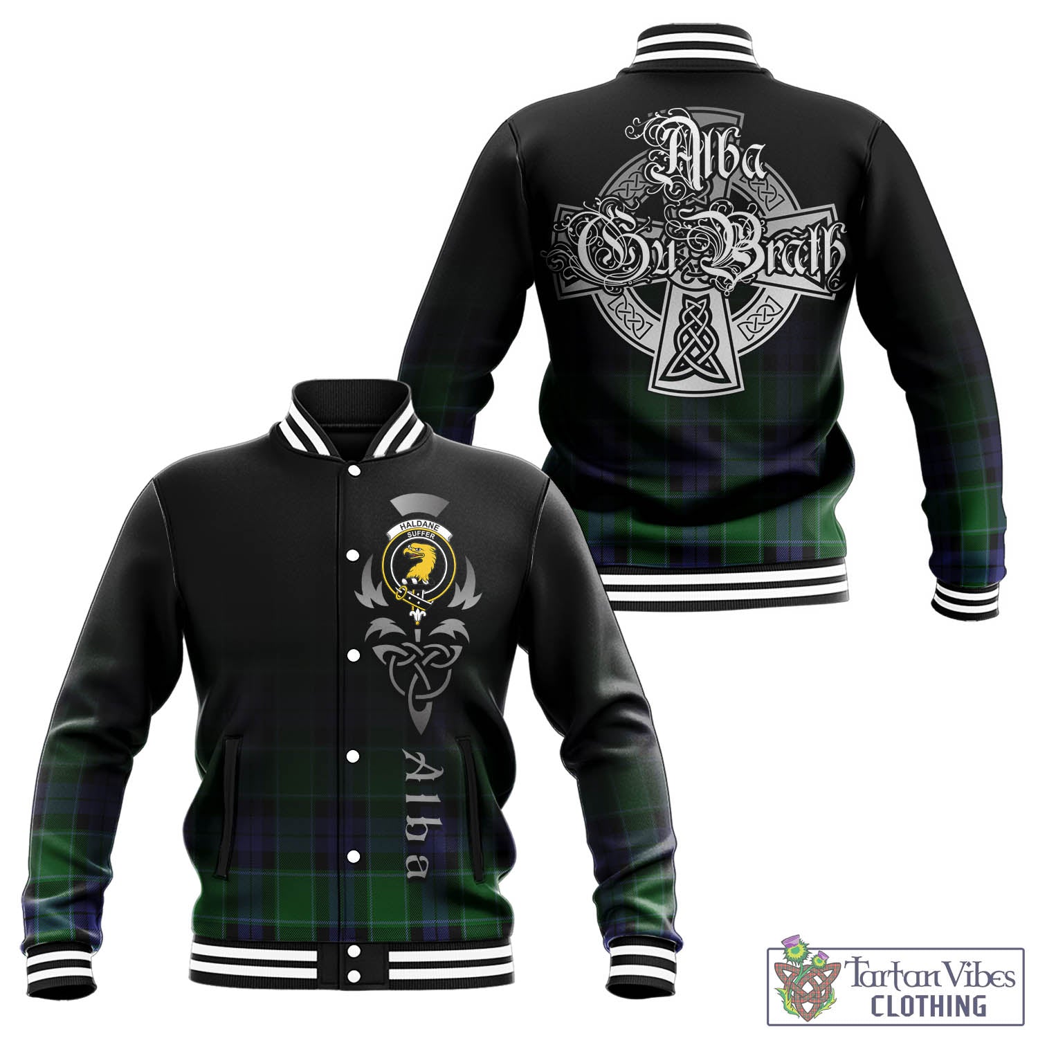 Haldane Tartan Baseball Jacket Featuring Alba Gu Brath Family Crest Celtic Inspired - Tartan Vibes Clothing