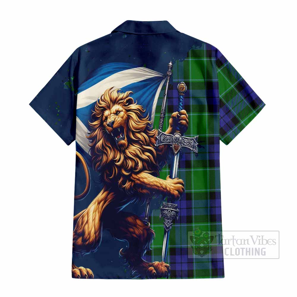 Haldane Tartan Family Crest Hawaiian Shirt with Scottish Majestic Lion - Tartan Vibes Clothing