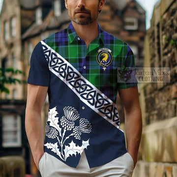 Haldane Tartan Hawaiian Shirt Featuring Thistle and Scotland Map - Tartan Vibes Clothing