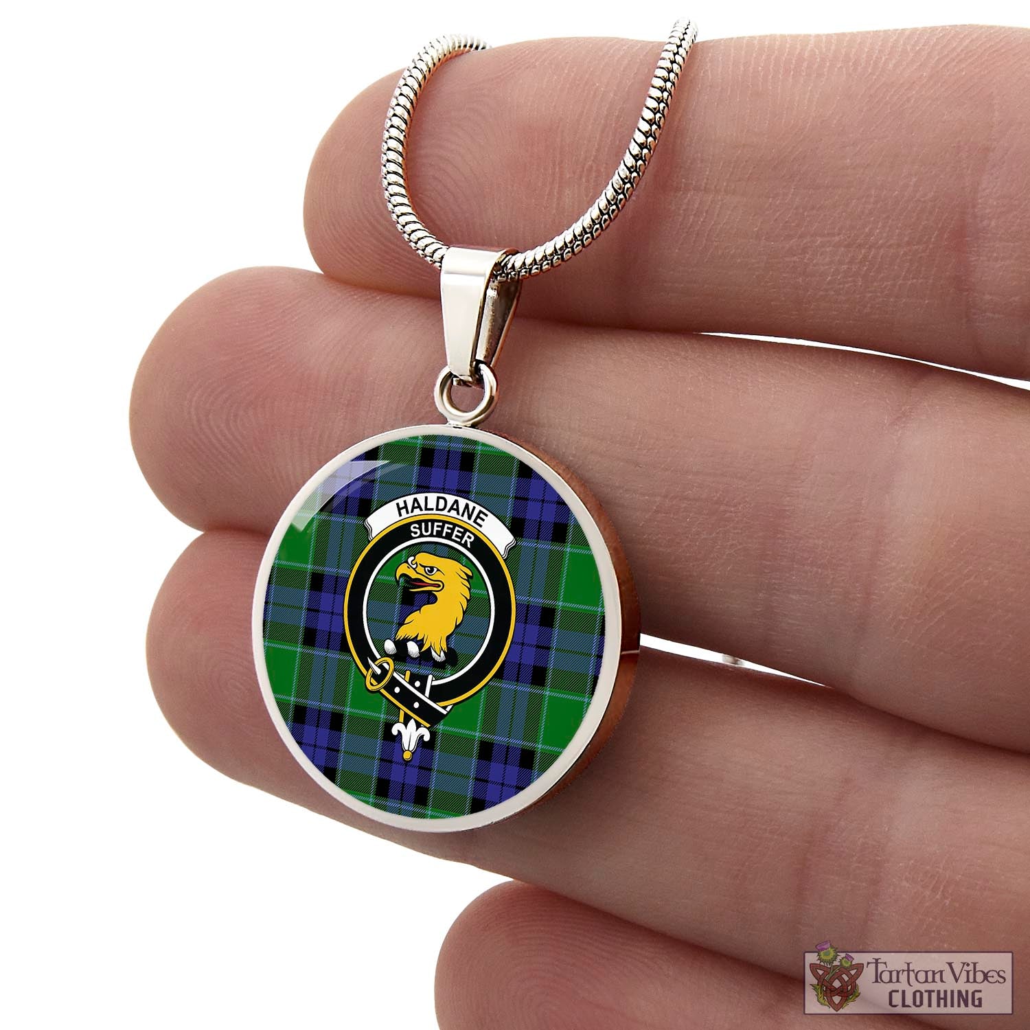 Haldane Tartan Circle Necklace with Family Crest - Tartan Vibes Clothing