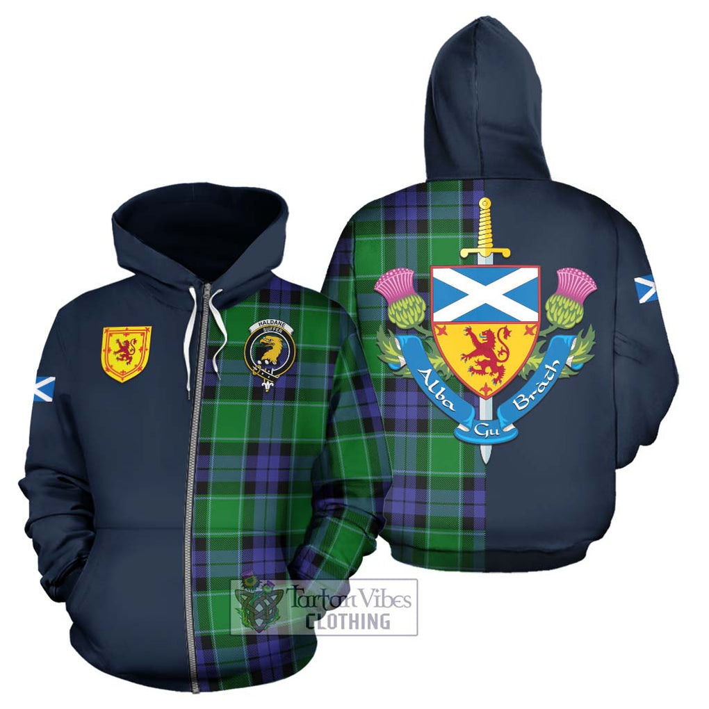 Haldane Tartan Hoodie Alba with Scottish Lion Royal Arm Half Style - Tartan Vibes Clothing