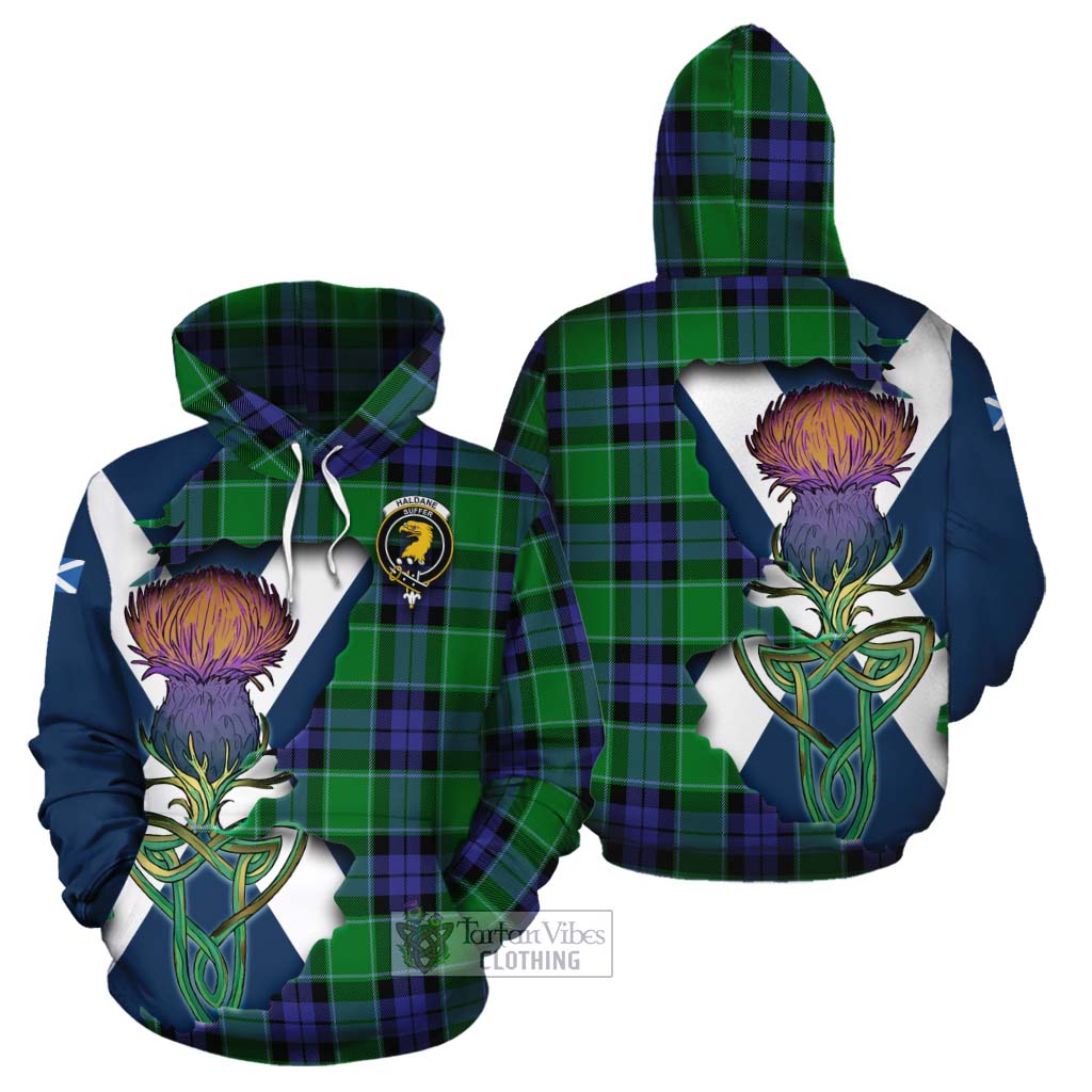 Haldane Tartan Family Crest Cotton Hoodie Scottish Thistle Celtic Inspired - Tartan Vibes Clothing