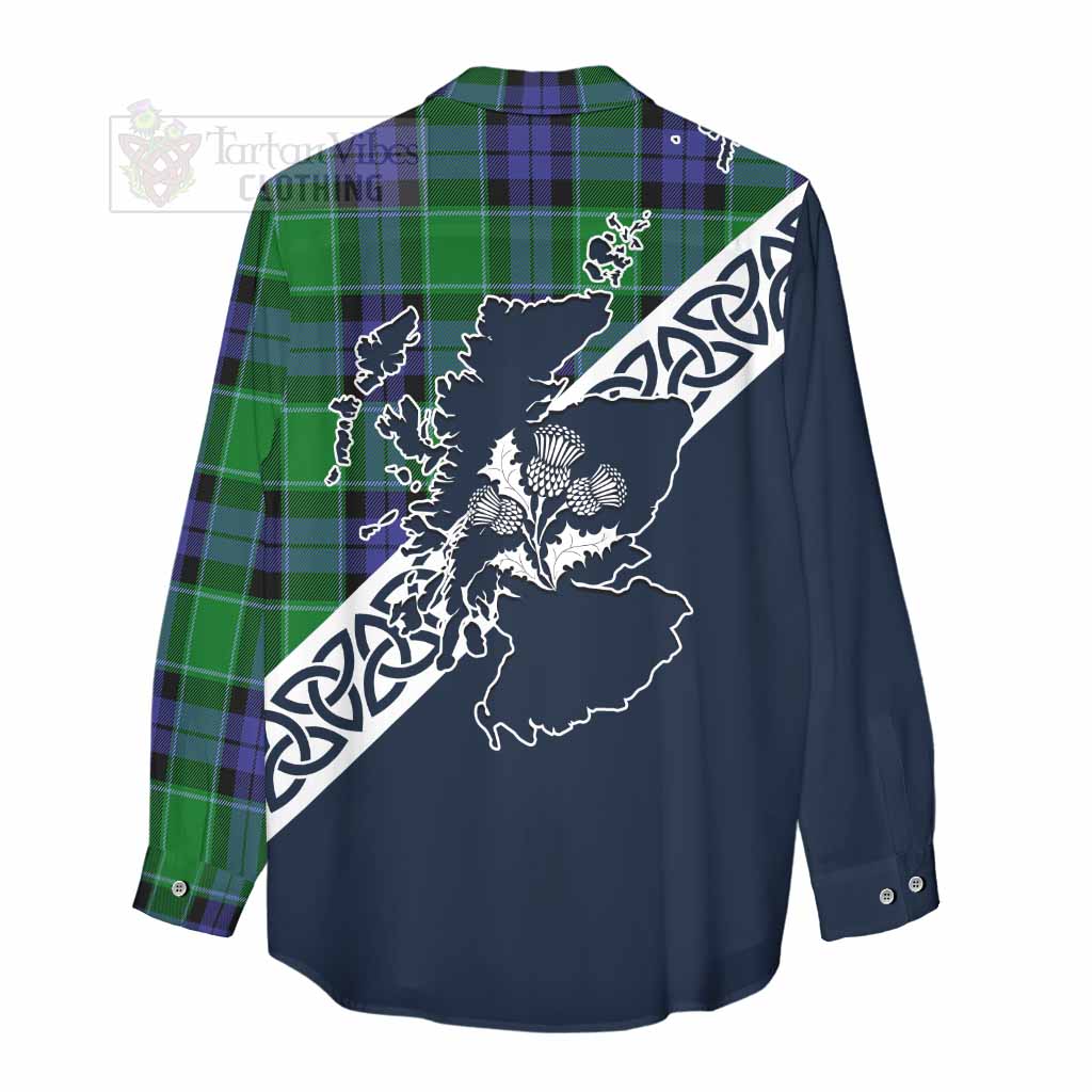 Haldane Tartan Women's Casual Shirt Featuring Thistle and Scotland Map - Tartan Vibes Clothing