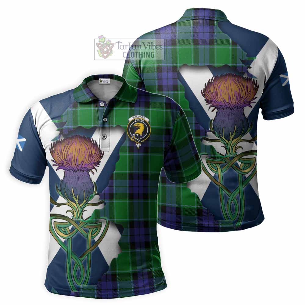 Haldane Tartan Family Crest Polo Shirt Scottish Thistle Celtic Inspired - Tartan Vibes Clothing