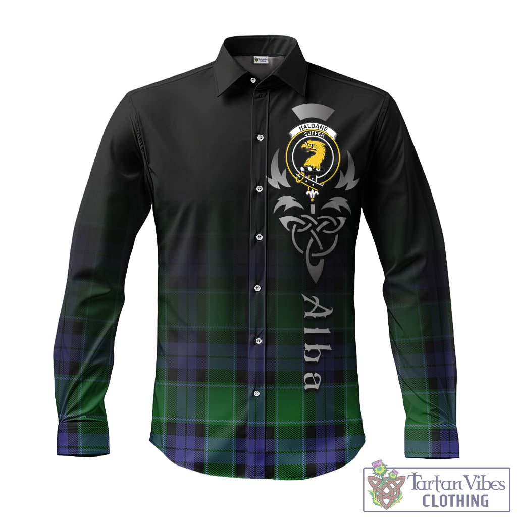 Haldane Tartan Long Sleeve Button Up Featuring Alba Gu Brath Family Crest Celtic Inspired - Tartan Vibes Clothing