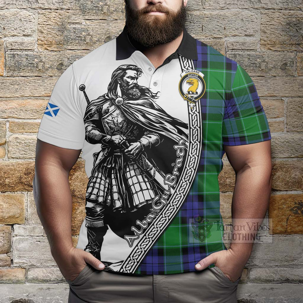 Haldane Tartan Clan Crest Polo Shirt with Highlander Warrior Celtic Style - Tartan Vibes Clothing