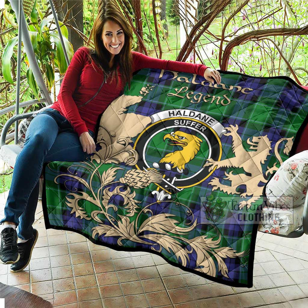 Tartan Vibes Clothing Haldane Tartan Quilt with Family Crest and Scottish Symbol Style