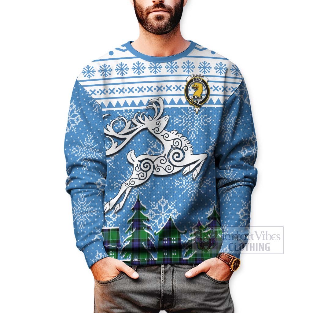 Haldane Clan Christmas Sweatshirt Celtic Reindeer Style - Tartan Vibes Clothing