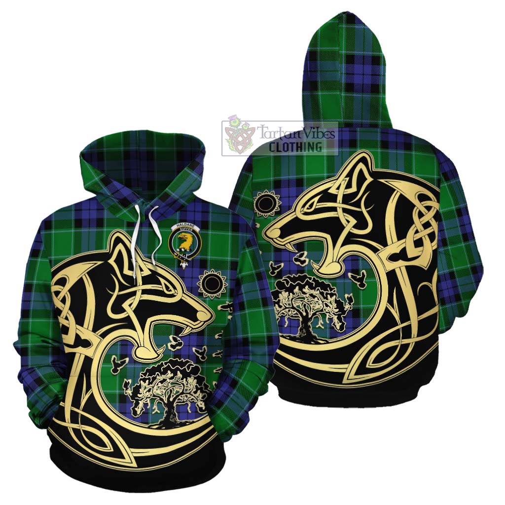 Haldane Tartan Cotton Hoodie with Family Crest Celtic Wolf Style Zip Hoodie - Tartan Vibes Clothing