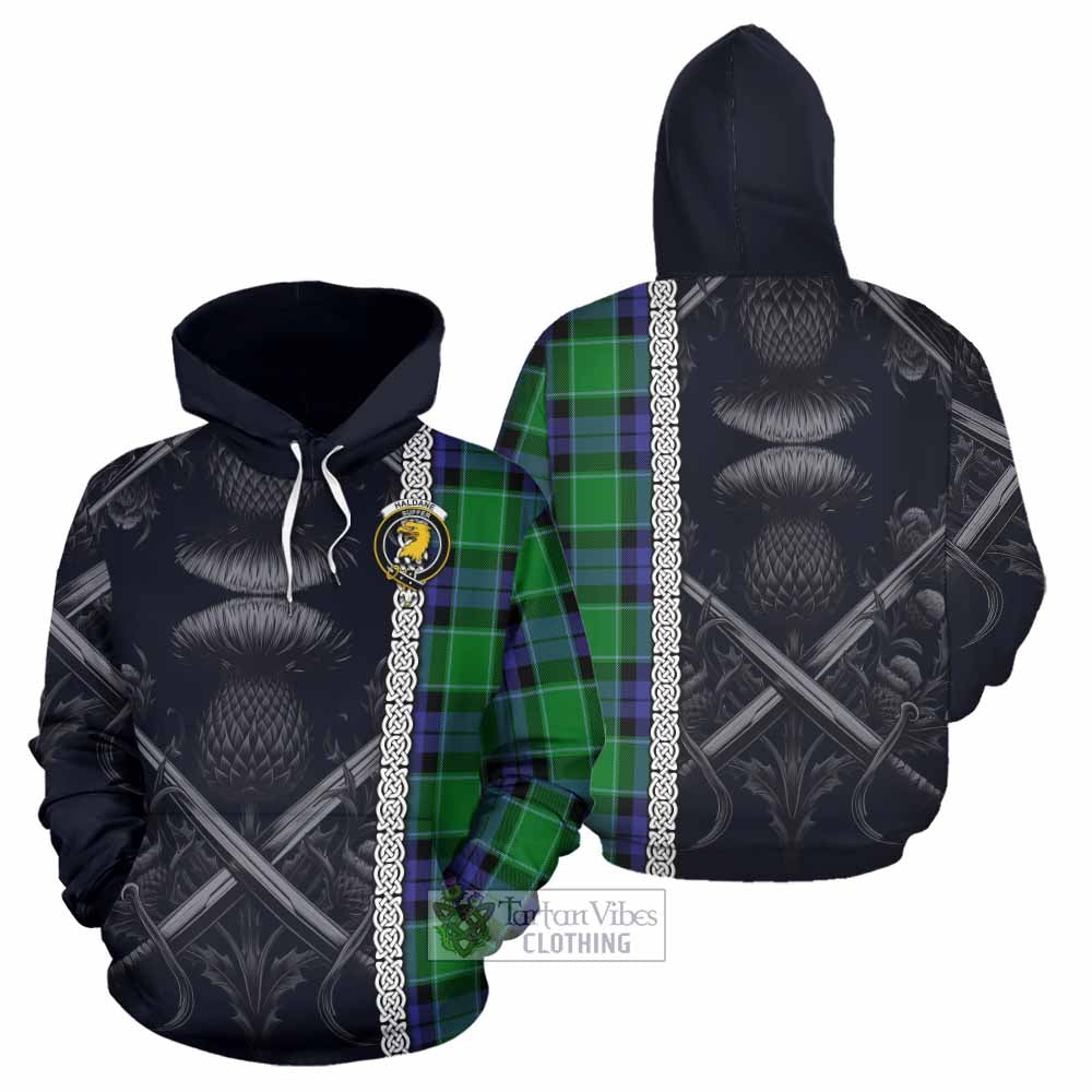 Haldane Tartan Hoodie with Family Crest Cross Sword Thistle Celtic Vibes - Tartan Vibes Clothing