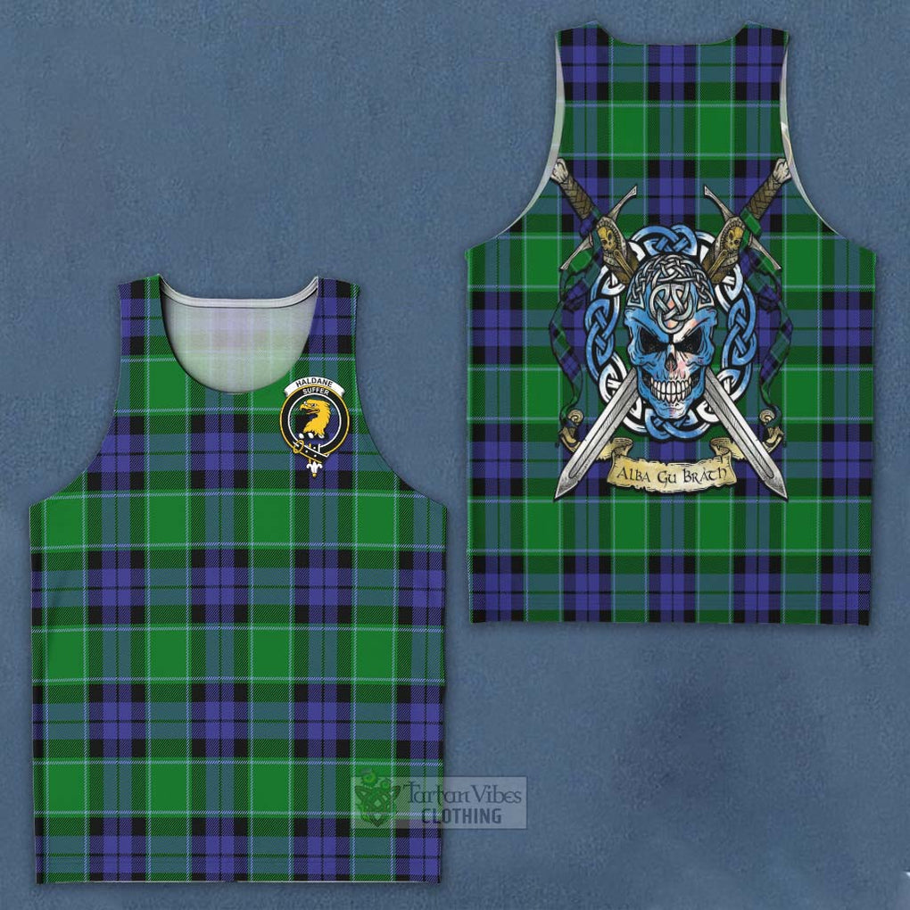 Haldane Tartan Men's Tank Top with Family Crest Celtic Skull Style - Tartan Vibes Clothing
