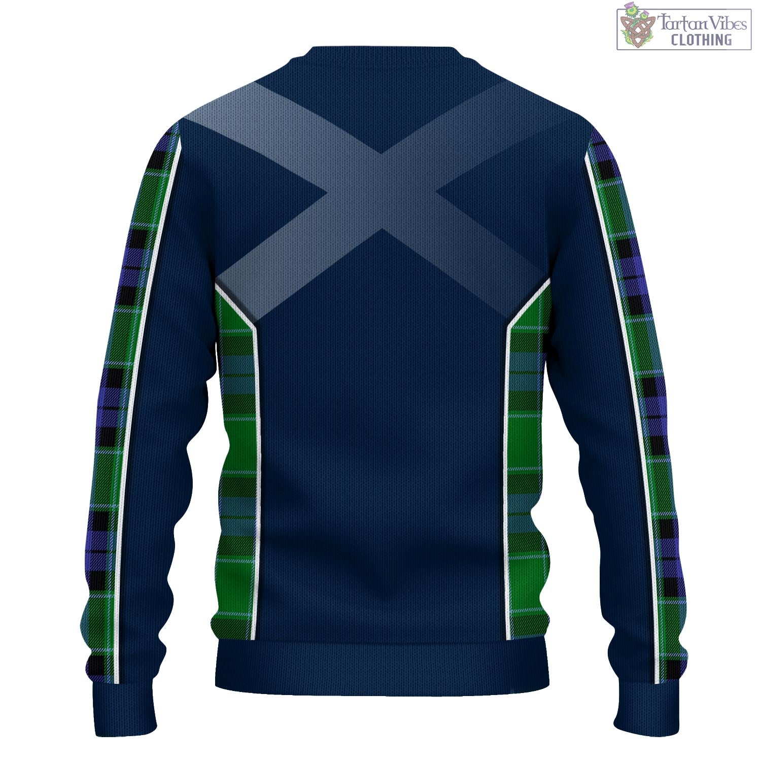 Haldane Tartan Knitted Sweatshirt with Family Crest and Scottish Thistle Vibes Sport Style - Tartan Vibes Clothing