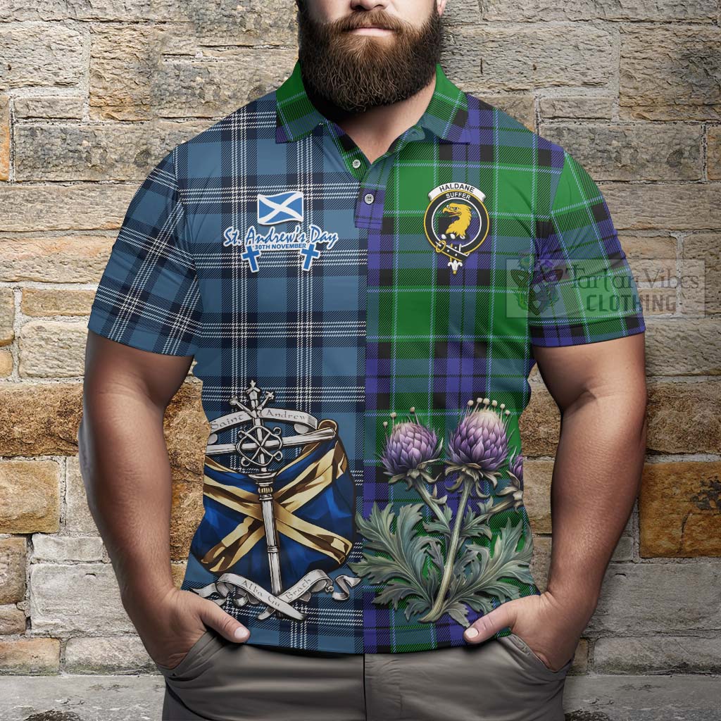 Haldane Tartan Polo Shirt Happy St. Andrew's Day Half Tartan Style - Tartan Vibes Clothing