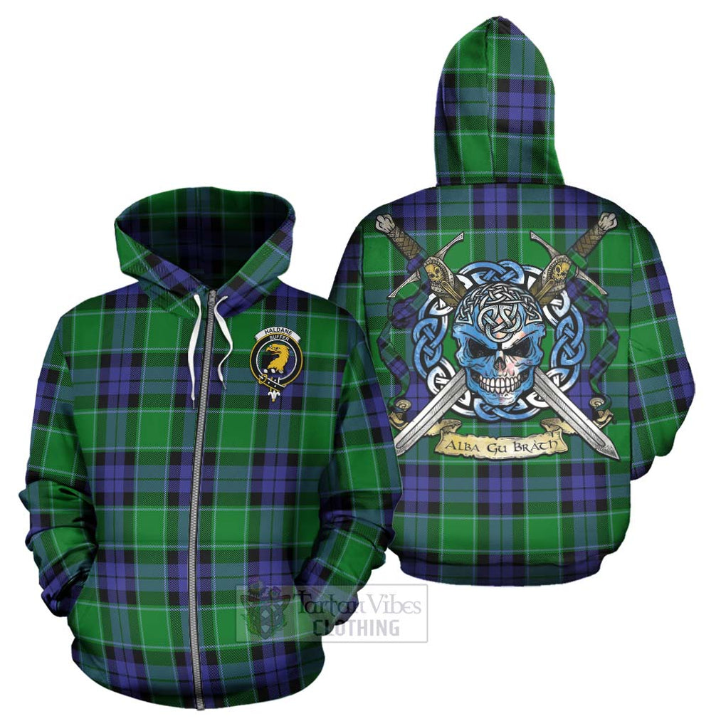 Haldane Tartan Hoodie with Family Crest Celtic Skull Style - Tartan Vibes Clothing