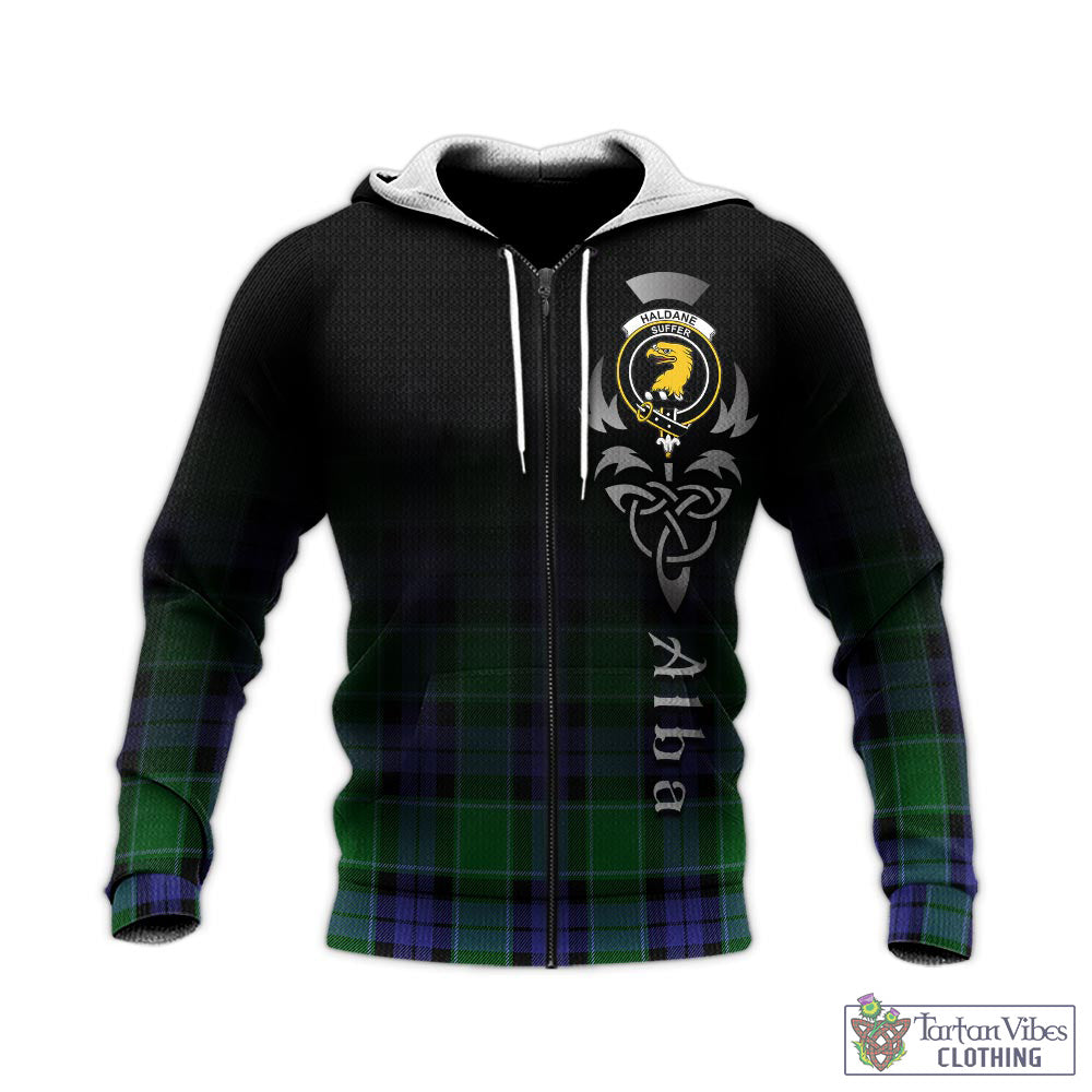 Haldane Tartan Knitted Hoodie Featuring Alba Gu Brath Family Crest Celtic Inspired - Tartan Vibes Clothing