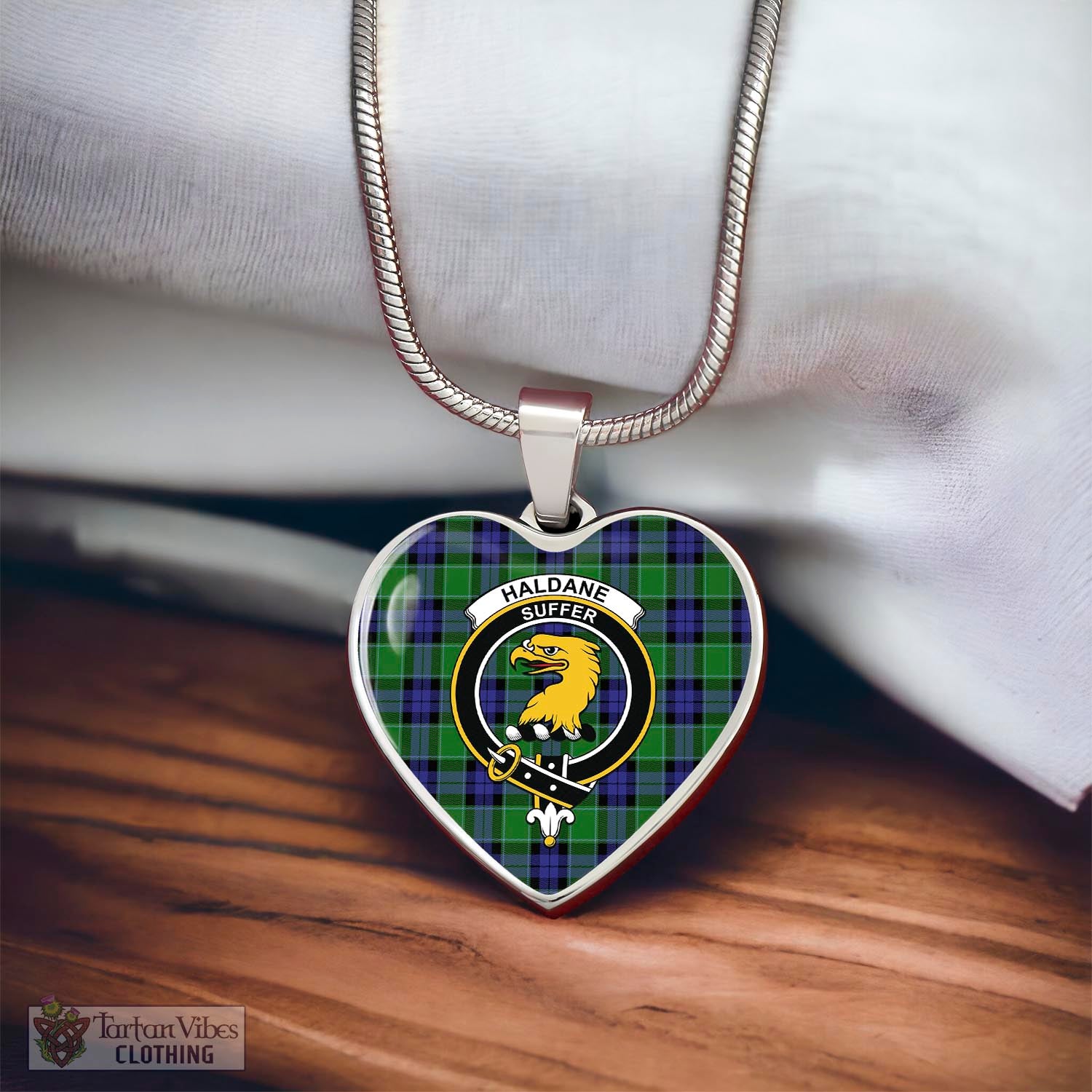 Tartan Vibes Clothing Haldane Tartan Heart Necklace with Family Crest