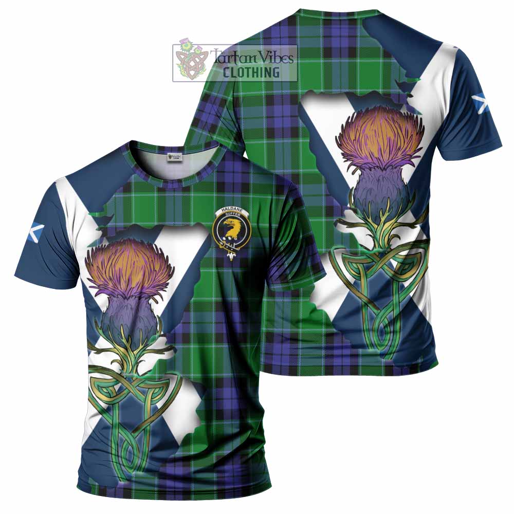 Haldane Tartan Family Crest T-Shirt Scottish Thistle Celtic Inspired - Tartan Vibes Clothing