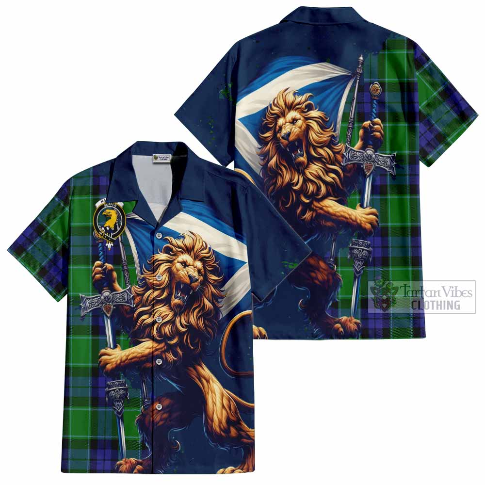 Haldane Tartan Family Crest Hawaiian Shirt with Scottish Majestic Lion - Tartan Vibes Clothing