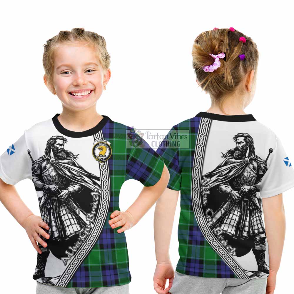 Haldane Tartan Clan Crest Kid T-Shirt with Highlander Warrior Celtic Style - Tartan Vibes Clothing