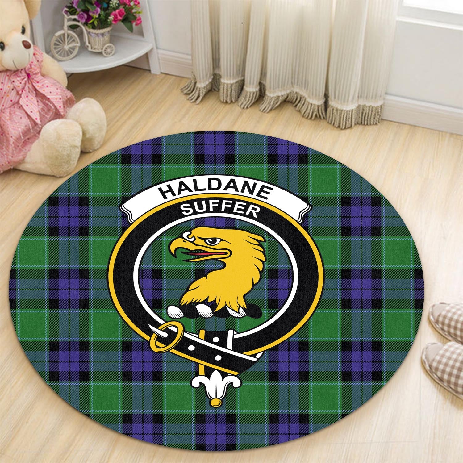 Haldane Tartan Round Rug with Family Crest - Tartan Vibes Clothing