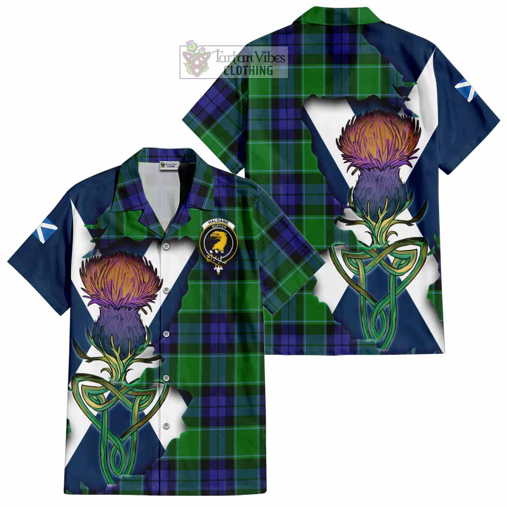 Haldane Tartan Family Crest Hawaiian Shirt Scottish Thistle Celtic Inspired - Tartan Vibes Clothing