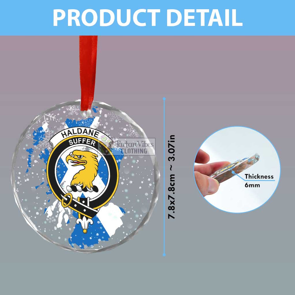 Haldane Clan Crest Christmas Glass Ornament with Scotland Map - 2D-tartanvibesclothing