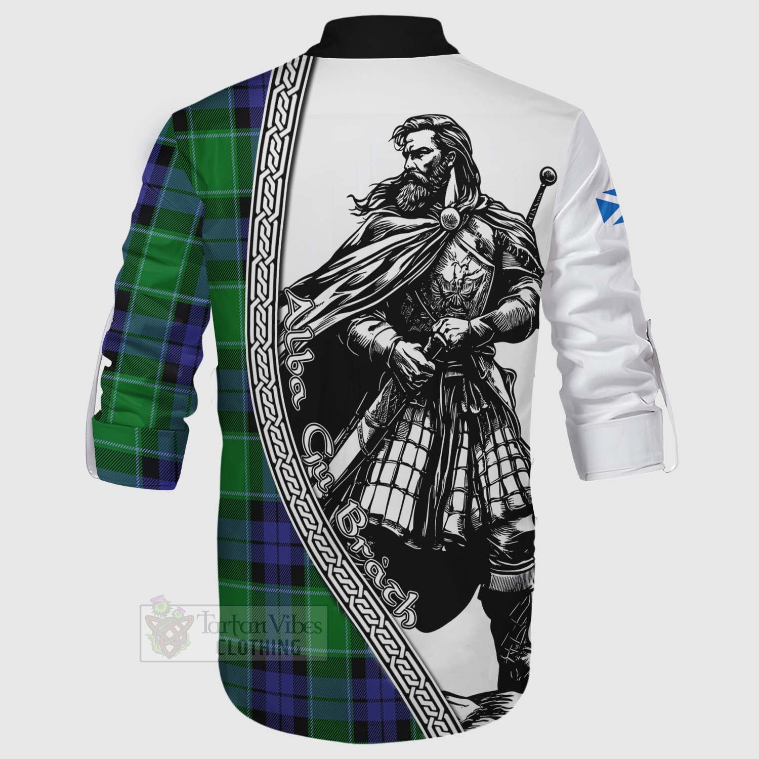 Haldane Tartan Clan Crest Ghillie Kilt Shirt with Highlander Warrior Celtic Style - Tartan Vibes Clothing