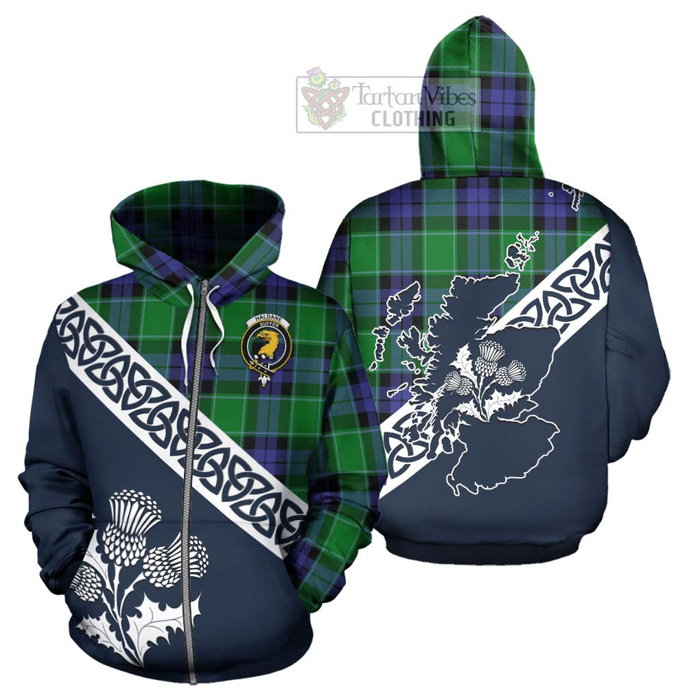 Haldane Tartan Hoodie Featuring Thistle and Scotland Map - Tartan Vibes Clothing