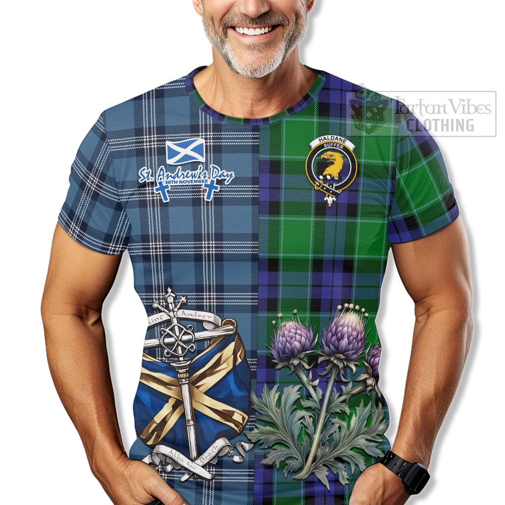 Haldane Tartan T-Shirt Happy St. Andrew's Day Half Tartan Style - Tartan Vibes Clothing