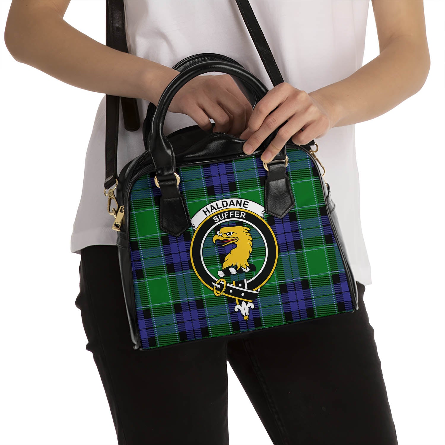 Haldane Tartan Shoulder Handbags with Family Crest - Tartan Vibes Clothing
