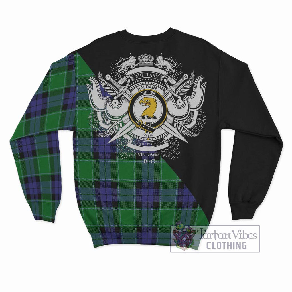 Haldane Tartan Sweatshirt with Family Crest and Military Logo Style - Tartan Vibes Clothing