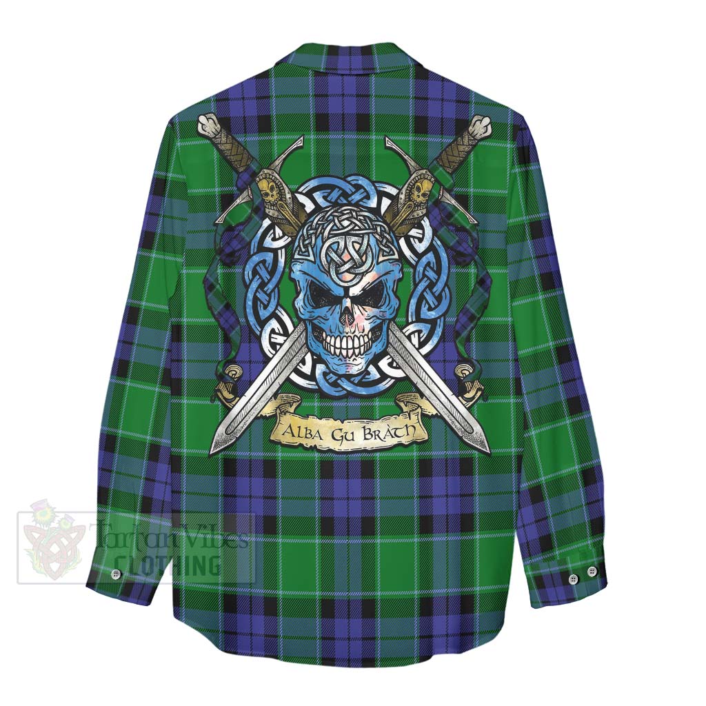 Haldane Tartan Women's Casual Shirt with Family Crest Celtic Skull Style - Tartan Vibes Clothing