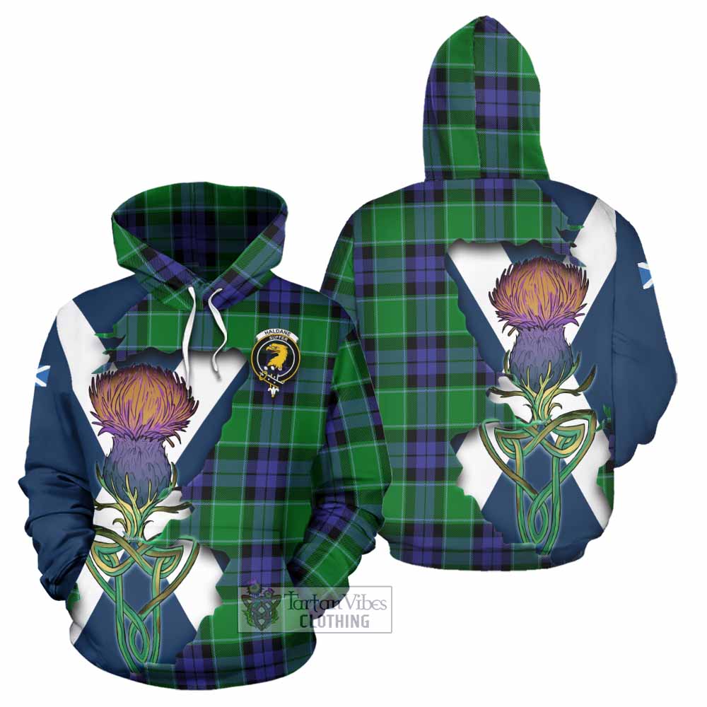 Haldane Tartan Family Crest Hoodie Scottish Thistle Celtic Inspired - Tartan Vibes Clothing