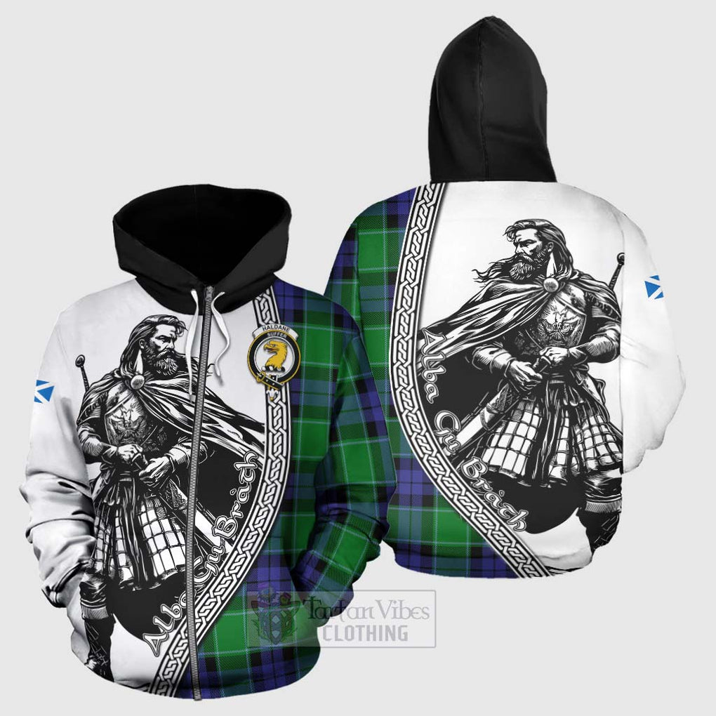 Haldane Tartan Clan Crest Hoodie with Highlander Warrior Celtic Style - Tartan Vibes Clothing