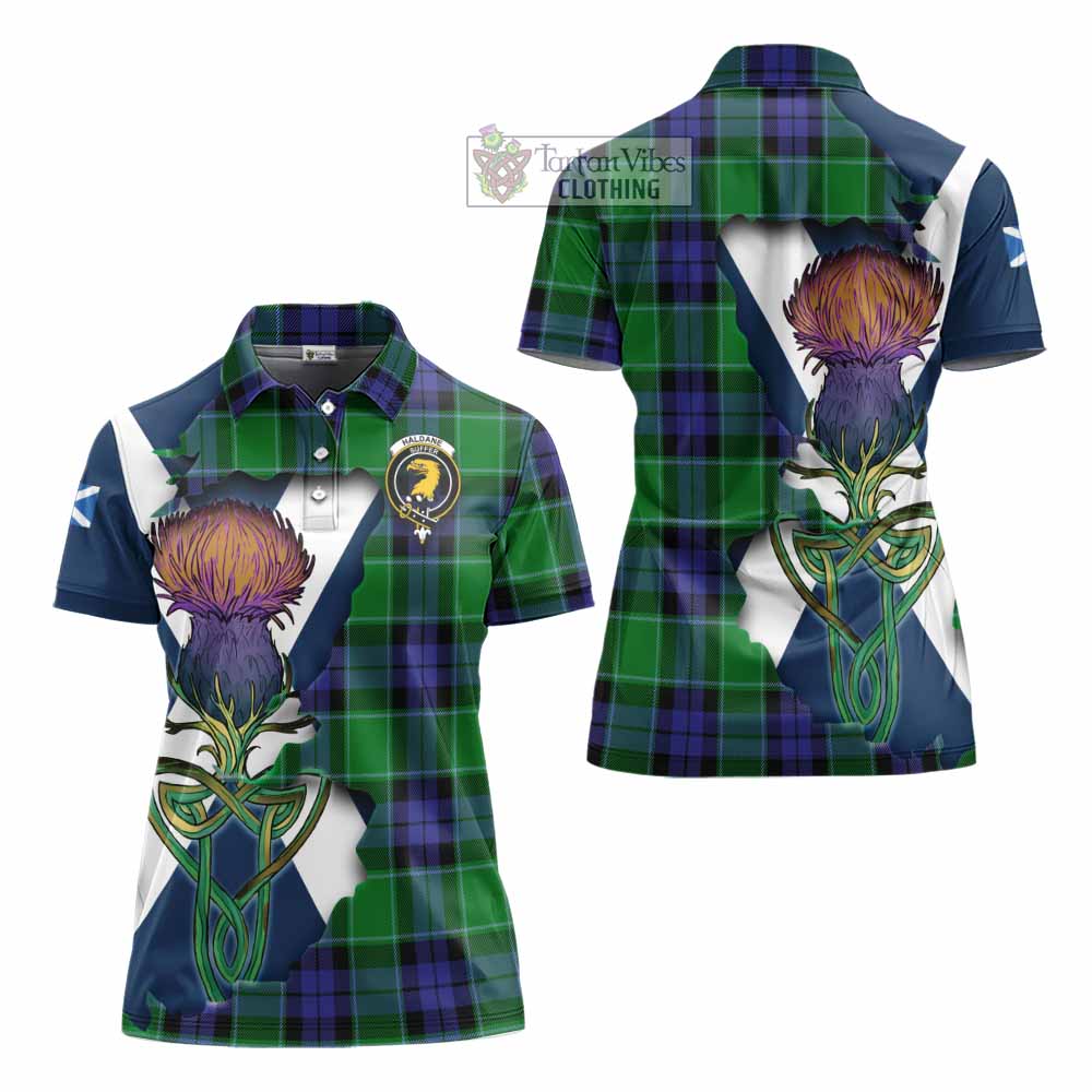 Haldane Tartan Family Crest Women's Polo Shirt Scottish Thistle Celtic Inspired - Tartan Vibes Clothing