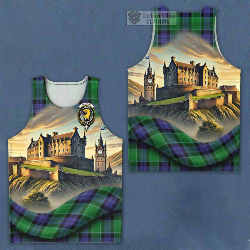 Haldane Tartan Family Crest Men's Tank Top with Scottish Ancient Castle Style - Tartan Vibes Clothing