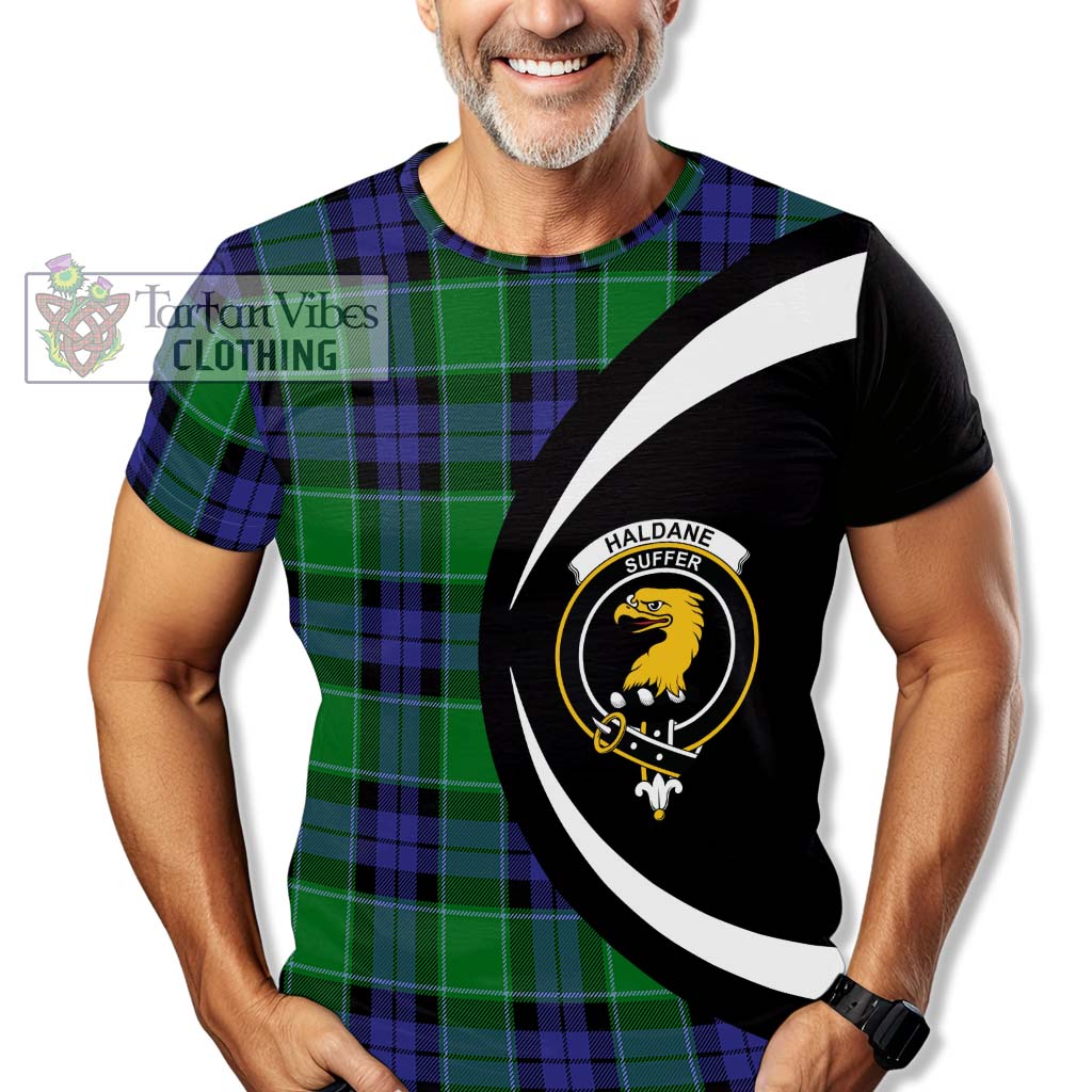 Haldane Tartan T-Shirt with Family Crest Circle Style - Tartan Vibes Clothing