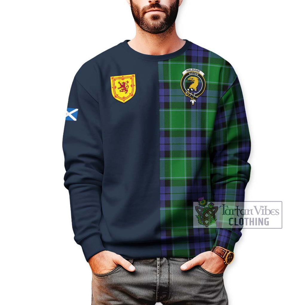 Haldane Tartan Sweatshirt Alba with Scottish Lion Royal Arm Half Style - Tartan Vibes Clothing