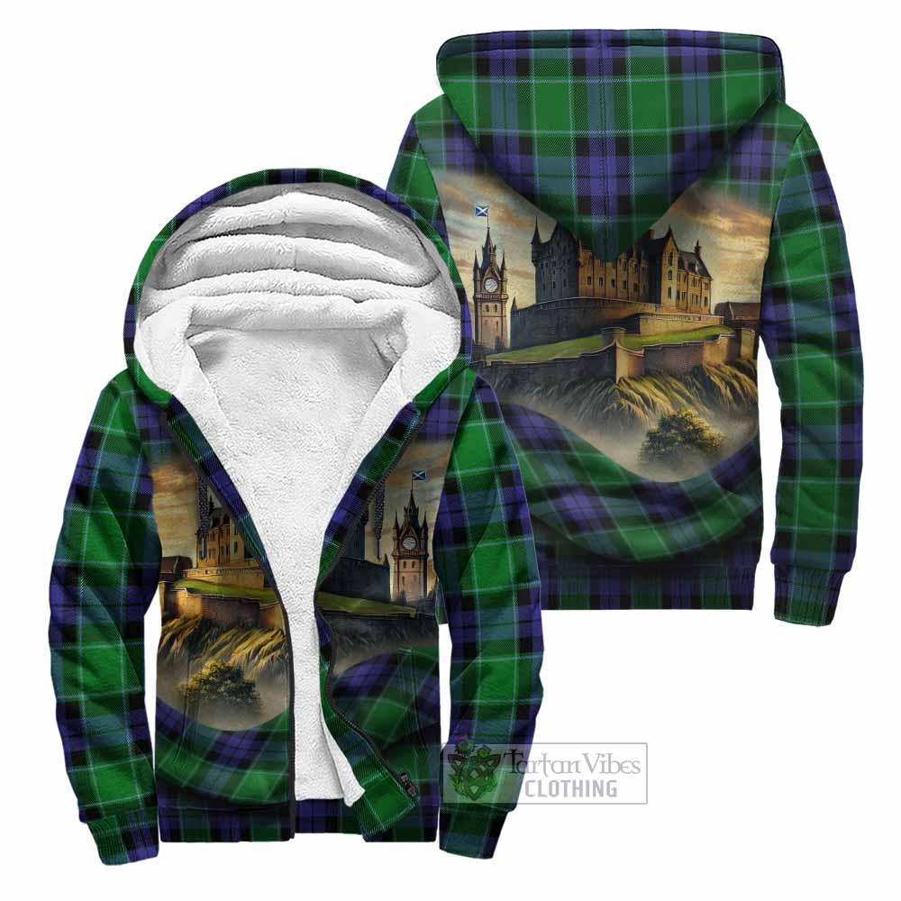 Haldane Tartan Family Crest Sherpa Hoodie with Scottish Ancient Castle Style Unisex - Tartan Vibes Clothing