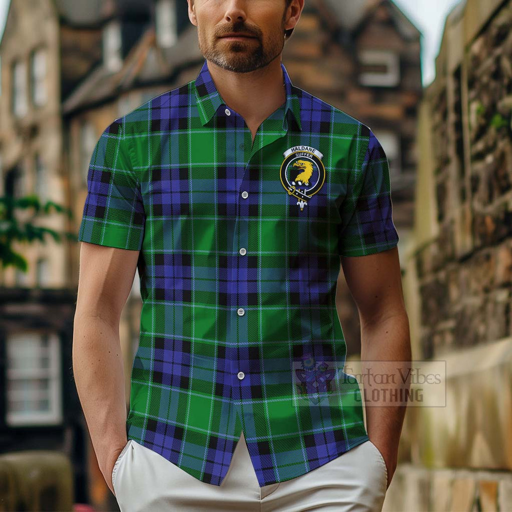 Haldane Tartan Hawaiian Shirt with Family Crest Celtic Skull Style - Tartan Vibes Clothing