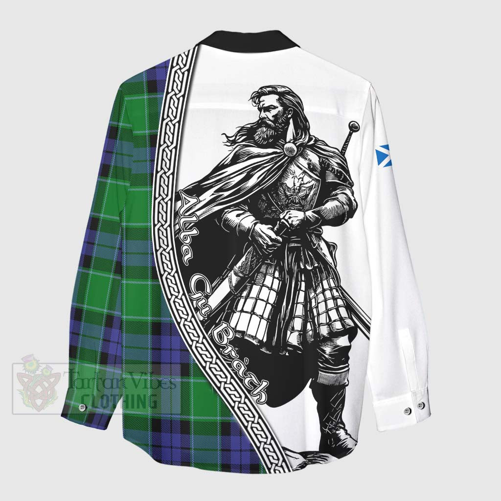 Haldane Tartan Clan Crest Women's Casual Shirt with Highlander Warrior Celtic Style - Tartan Vibes Clothing