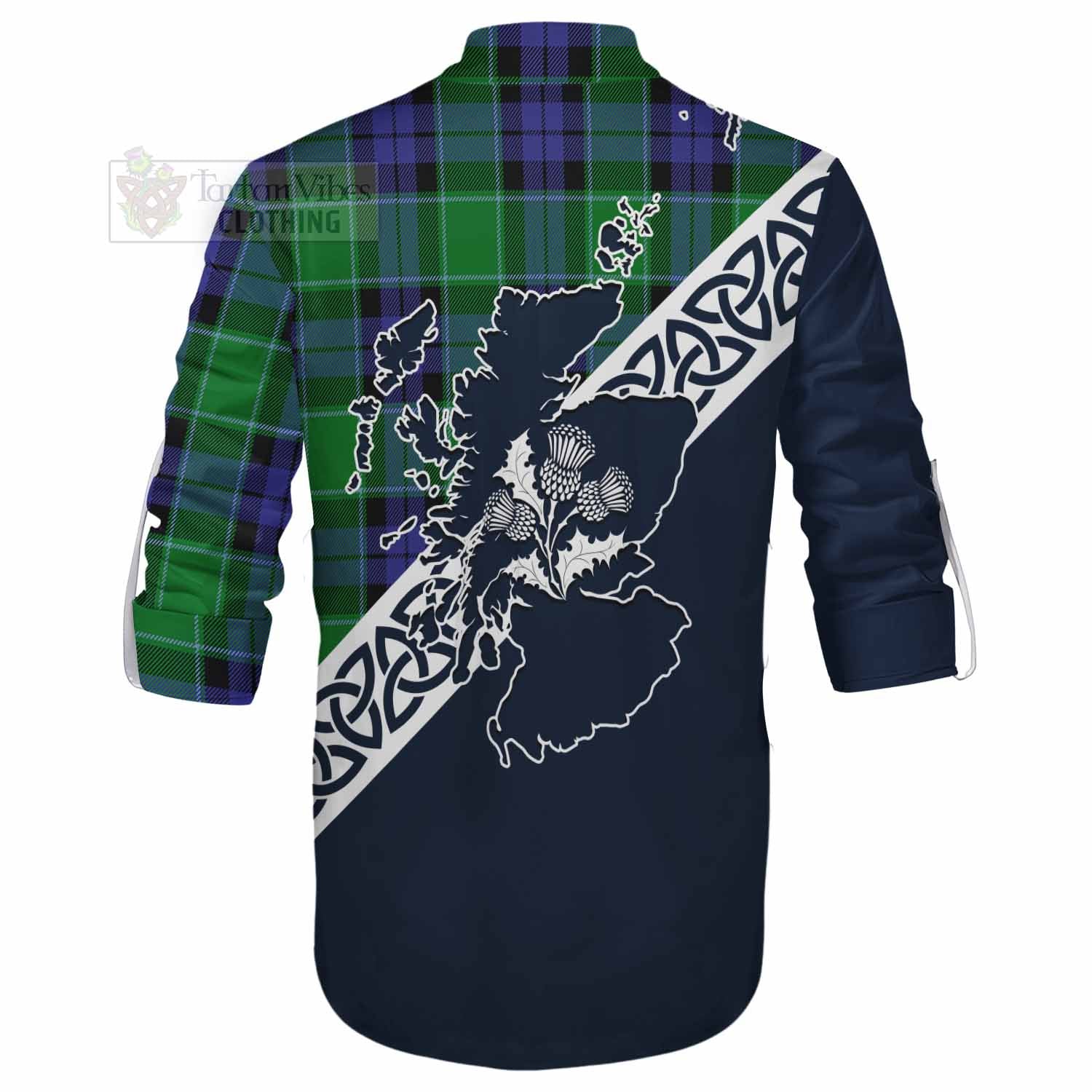 Haldane Tartan Ghillie Kilt Shirt Featuring Thistle and Scotland Map - Tartan Vibes Clothing