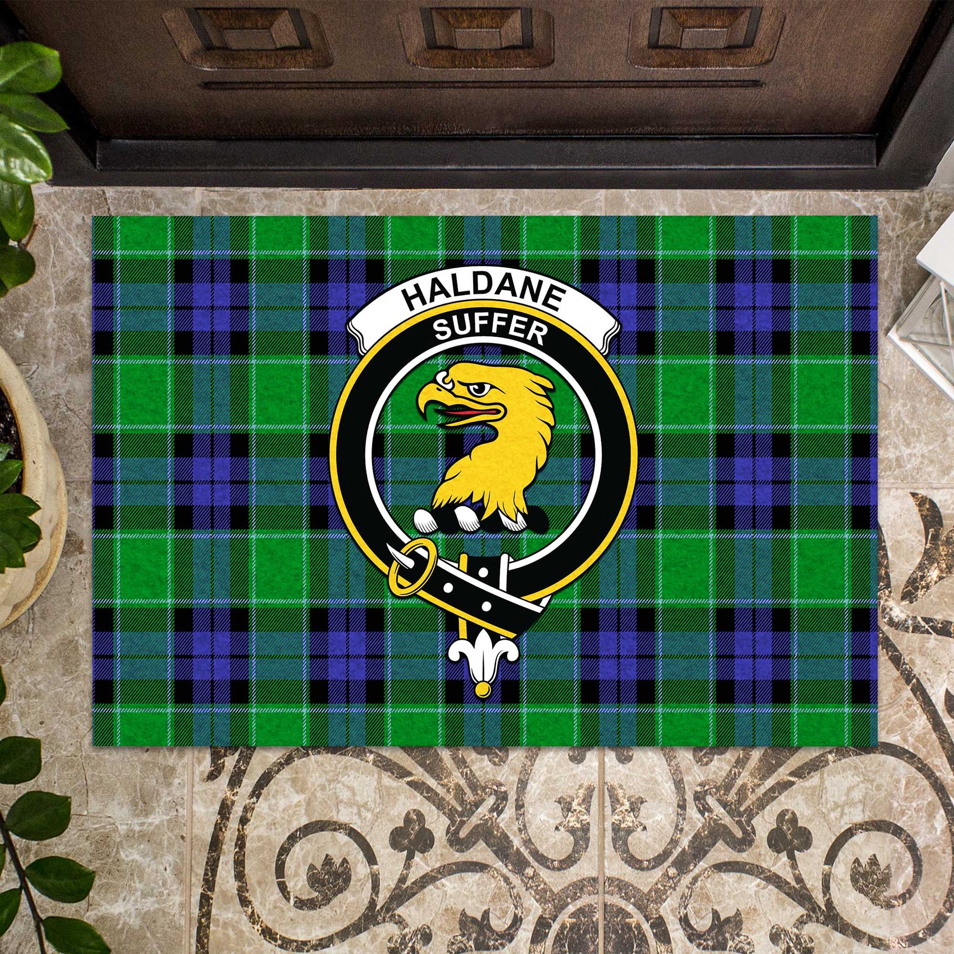 Haldane Tartan Rubber Doormat with Family Crest - Tartan Vibes Clothing