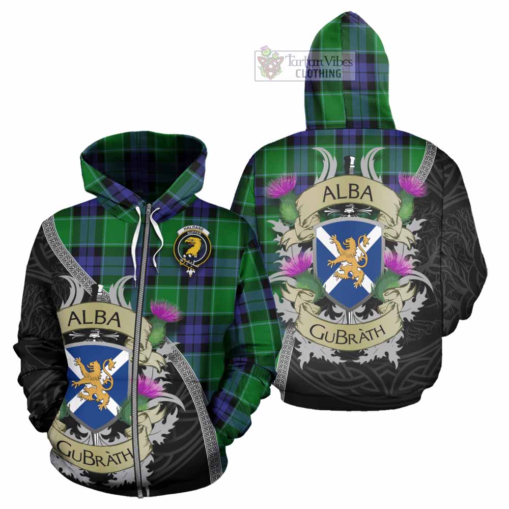 Haldane Tartan Family Crest Hoodie Lion Rampant Royal Thistle Shield Celtic Inspired Zip Hoodie - Tartan Vibes Clothing
