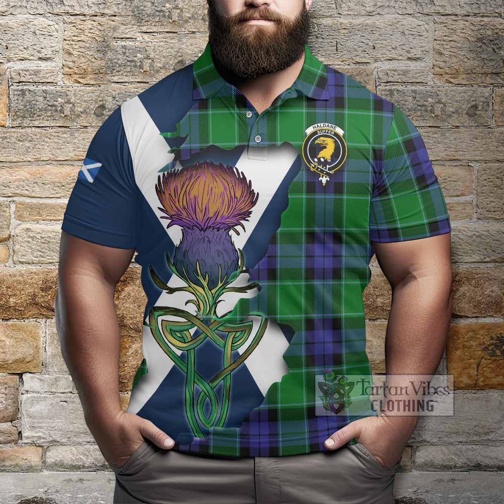Haldane Tartan Family Crest Polo Shirt Scottish Thistle Celtic Inspired - Tartan Vibes Clothing