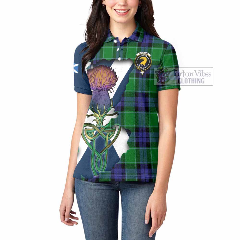 Haldane Tartan Family Crest Women's Polo Shirt Scottish Thistle Celtic Inspired - Tartan Vibes Clothing
