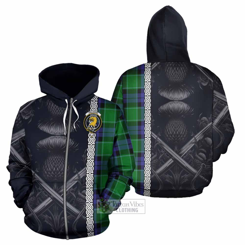 Haldane Tartan Hoodie with Family Crest Cross Sword Thistle Celtic Vibes Zip Hoodie - Tartan Vibes Clothing