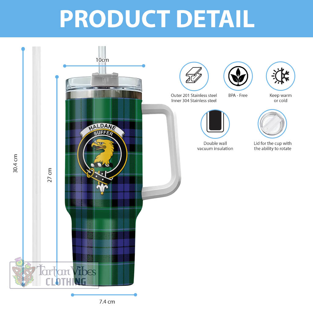 Haldane Tartan Tumbler with Handle with Family Crest - Tartan Vibes Clothing
