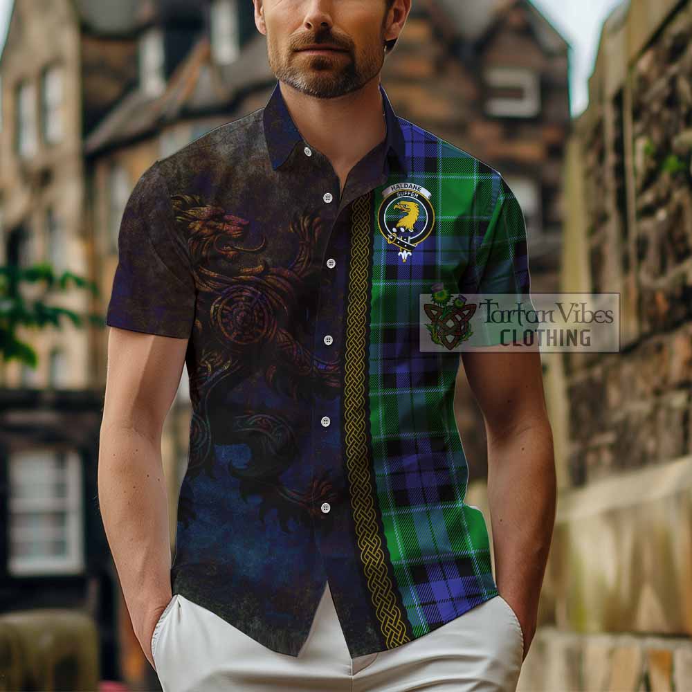 Haldane Tartan Family Crest Hawaiian Shirt Alba Gu Brath Be Brave Lion Ancient Style - Tartan Vibes Clothing
